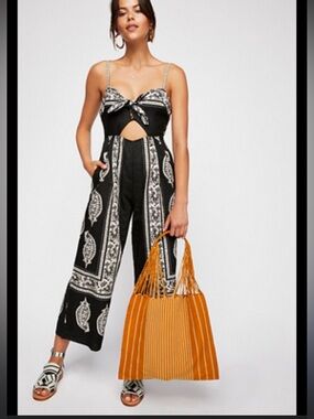 Free People Feel the Sun Black Paisley Jumpsuit Women’s Small